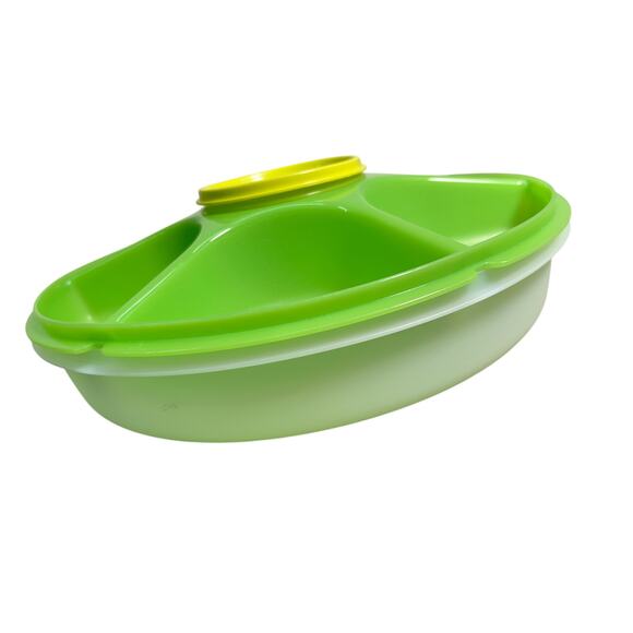 Large Tupperware Serving Center, VTG Design 13x4 Party Platter in Green 4 Pc Set - Picture 1 of 7